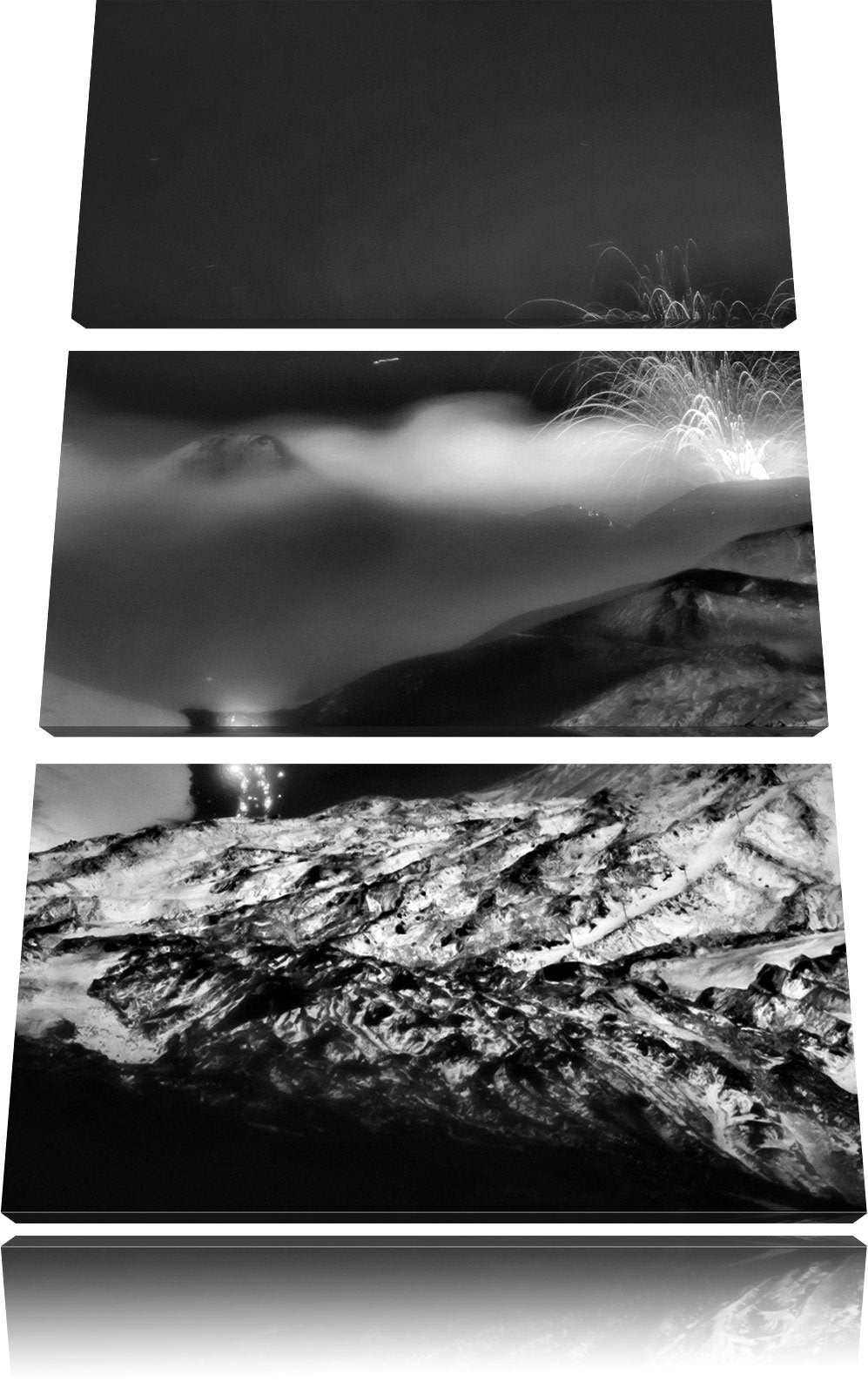 Pixxprint Monocrome, Gefährlicher Vulkanausbruch 3-Teiler Leinwandbild 120x80 Bild auf Leinwand