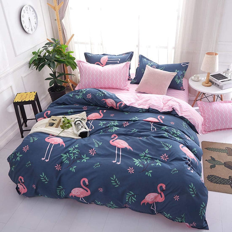 Homewish Flamingo Bettbezug 200x200 Rosa Flamingo Bettbezug Süsses Tier Blumen Flamingo Bettwäsche-S