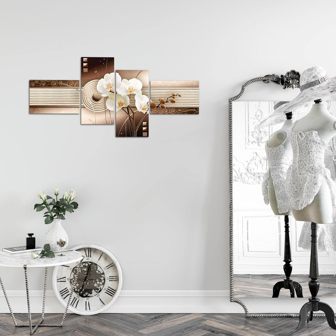 Runa Art Bild Modern Blumen Orchidee - Made in Germany - Wandbilder Sand Beige Braun 4 Teilig 205242