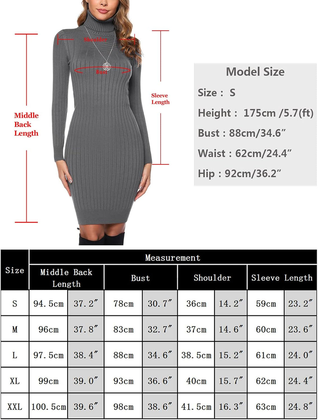 Irevial Damen Strickkleid Rollkragen Pullikleid Langarm Winterkleid Gestrickt Basic Pulloverkleid fü