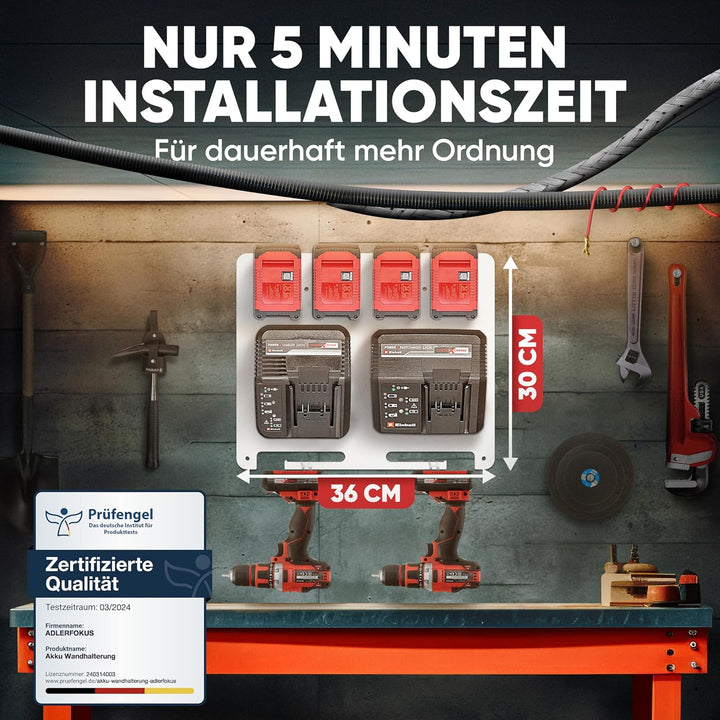 Adlerfokus Wandhalterung für Einhell Akkus & Ladegeräte [MADE IN GERMANY] Einhell Akkuhalter Wandhal