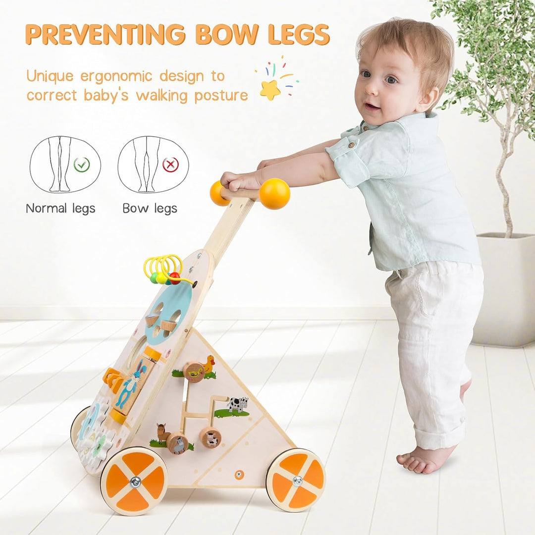Jacootoys hölzerne Aktivität Walker, einstellbare Geschwindigkeit Kleinkind Push Walker Activity Cen