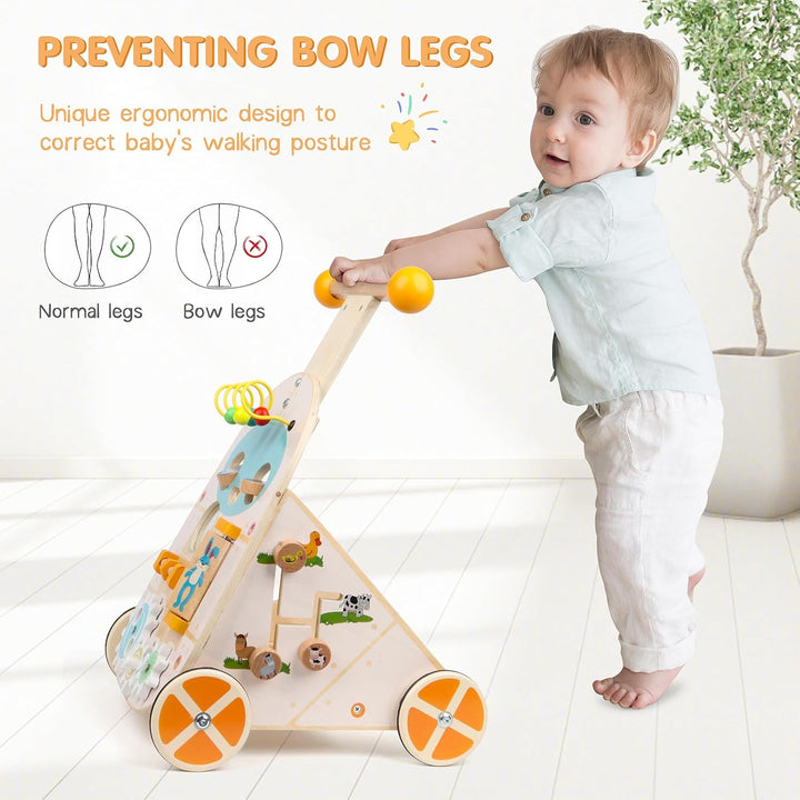 Jacootoys hölzerne Aktivität Walker, einstellbare Geschwindigkeit Kleinkind Push Walker Activity Cen