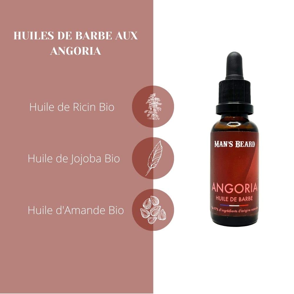 man's beard, Angoria Bartöl, Feuchtigkeitsspendend, Nährend, Bernstein-Leder-Duft, 30 ml