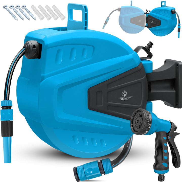 KESSER® Schlauchtrommel Wasser 30+2m Schlauchaufroller Inkl. 2-Wege-Verteiler + Multi-Handbrause Was