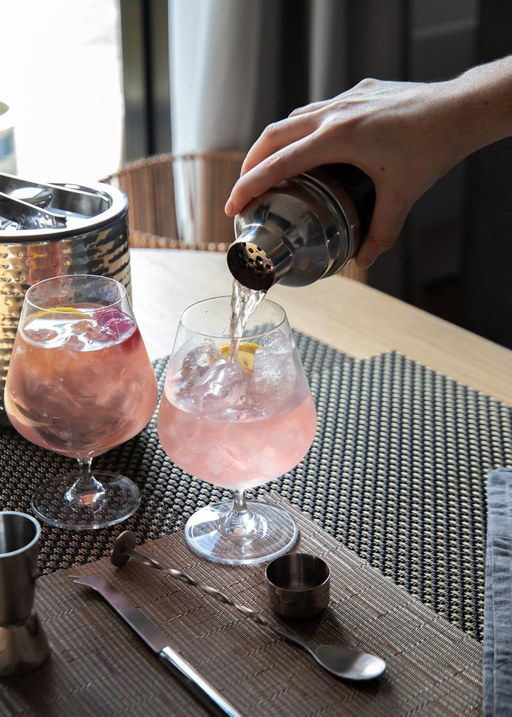 BarCraft, Luxuriöses Gin-Geschenkset mit Gin-Gläsern, Cocktail-Shaker, Cocktail-Rührlöffel, Doppelse