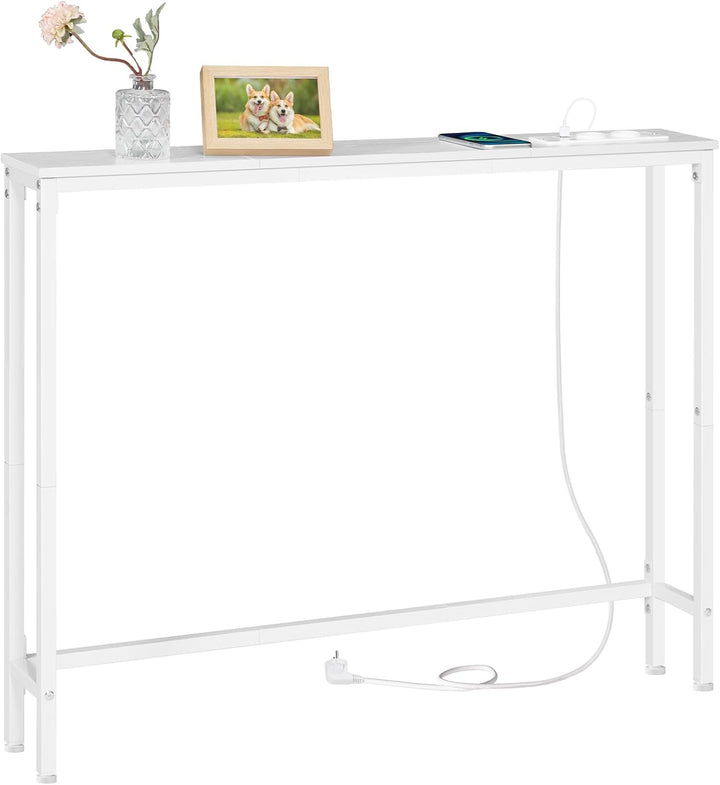 HOOBRO Konsolentisch mit Ladestation, 100 cm Schmaler Beistelltisch, Sofatisch, Eingangstisch, im Wo