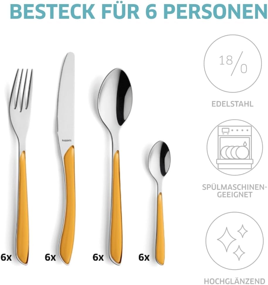 Kuppels Prisma Besteck Set für 6 Personen aus Edelstahl poliert | Besteckset 24-teilig | Hochwertige