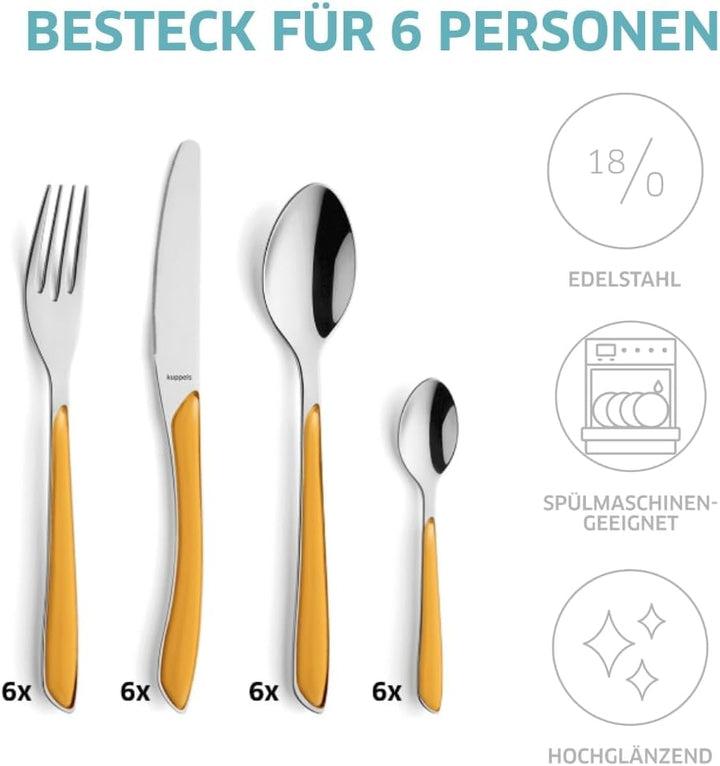 Kuppels Prisma Besteck Set für 6 Personen aus Edelstahl poliert | Besteckset 24-teilig | Hochwertige