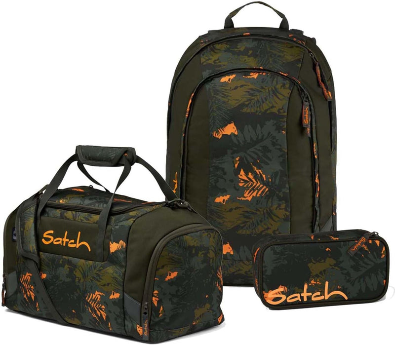 satch Air Schulrucksack Set 3tlg. inkl. Schlamperbox und Sporttasche Jurassic Jungle, Jurassic Jungl