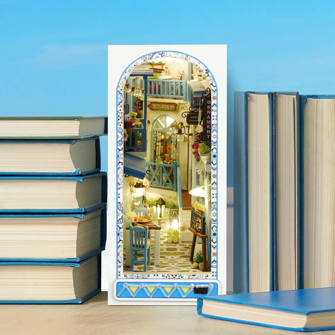 Cuteefun DIY Book Nook Kit, mit LED und Werkzeug -Meeresbrise | Miniatur Puppenhaus Kit, Buchstützen