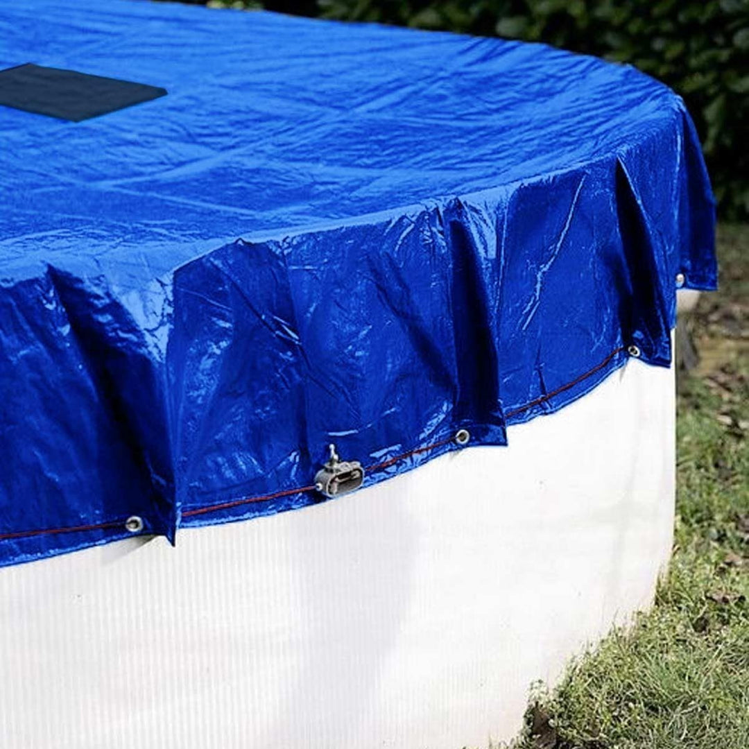 Pool Abdeckplane - rund - Ablaufnetz - blau - robust - UV-geschützt - Ösen (4,2 m), 4,2 m
