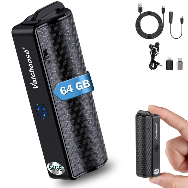 Valchoose 64 GB Digitales Diktiergerät – Aufnahmegerät Klein mit One-Touch-Aufnahme, Magnetfunktion