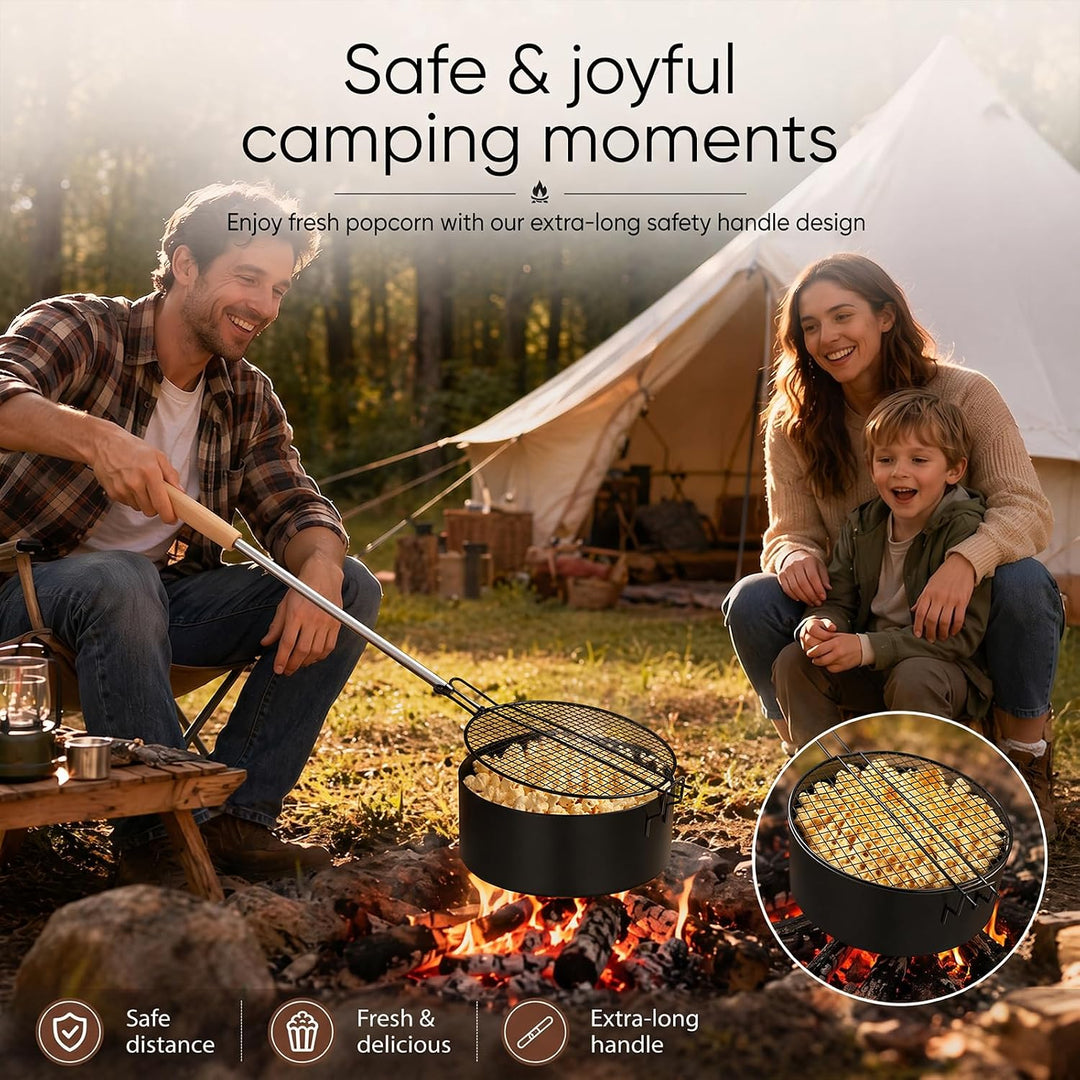 Popcorn Maker Kohlenstoffstahl Antihaft Popcornpfanne mit Hitzebeständigem Griff, Robuste Camping Po