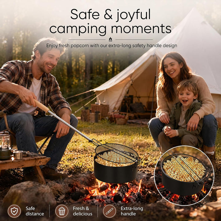 Popcorn Maker Kohlenstoffstahl Antihaft Popcornpfanne mit Hitzebeständigem Griff, Robuste Camping Po