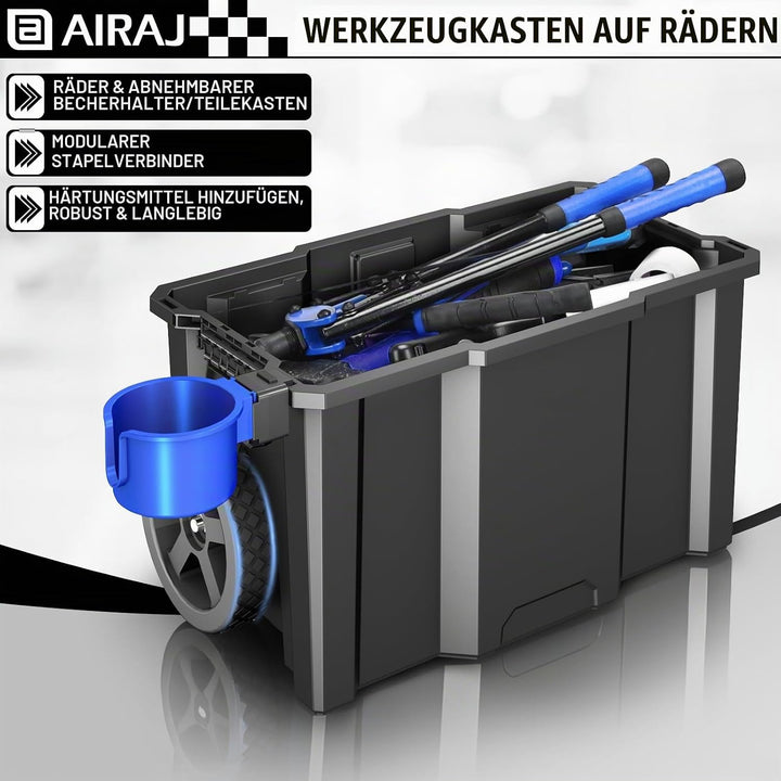 Rollbarer Werkzeugkoffer mit Rollen,Stapelbare Werkzeugkoffer Leer mit 3 Ebenen,Werkzeugkiste tragba
