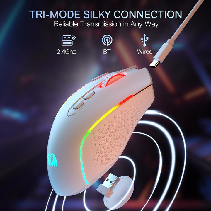 Redragon M810 MAX 3-Modi Wireless Gaming Maus, 12000 DPI, kabelgebundene/kabellose RGB-Maus mit Rapi