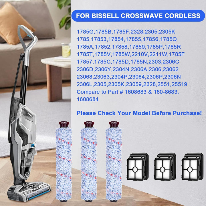 Zubehör für Bissell CrossWave, Ersatzteile für Bissell mit 3 Bürstenrollen, 3 Ersatz Filter und 1 Re