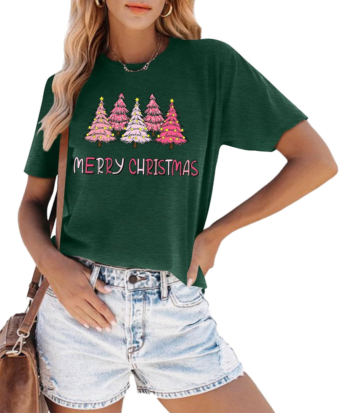 Weihnachts Tshirt Damen Merry Christmas T Shirt Xmas Tree Shirts A-grün2 S, A-grün2 S