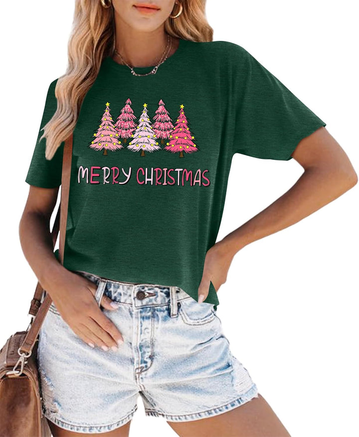 Weihnachts Tshirt Damen Merry Christmas T Shirt Xmas Tree Shirts A-grün2 S, A-grün2 S