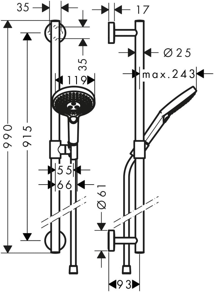 hansgrohe Raindance Select S Duschset, 0,90 m, 3 Strahlarten, wassersparend, Chrom 0,90m Set 3 Strah