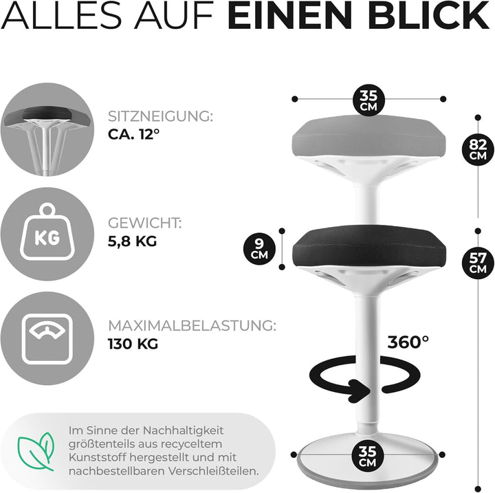 EZSIDE SMART-Sitzen: Bürohocker | Hocker | Sitzhocker ergonomisch mit Schwingeffekt | Ergonomischer