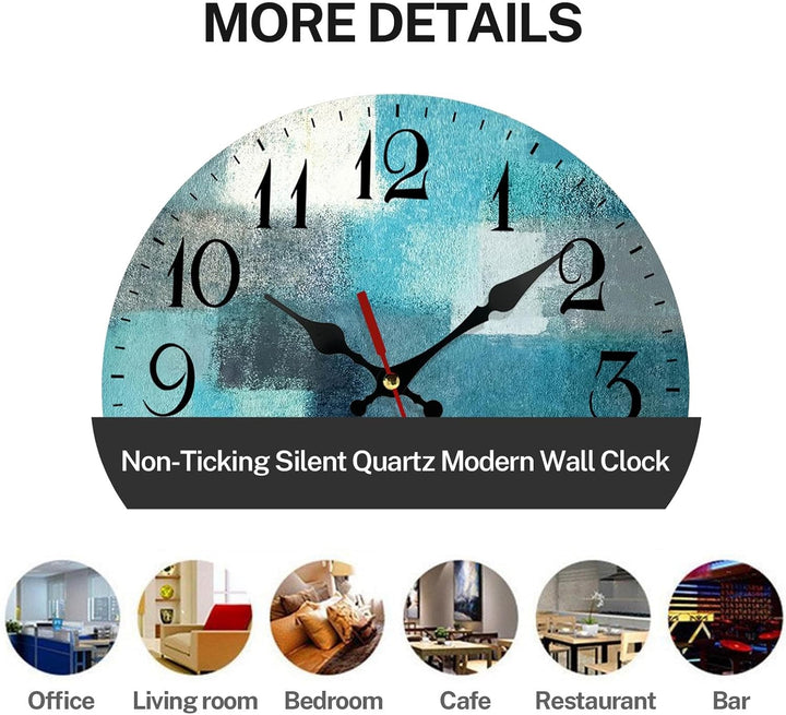 Türkisfarbene Holz-Wanduhr, geräuschlos, nicht tickend, grün, blau, grau, blaugrün, aqua, abstrakte