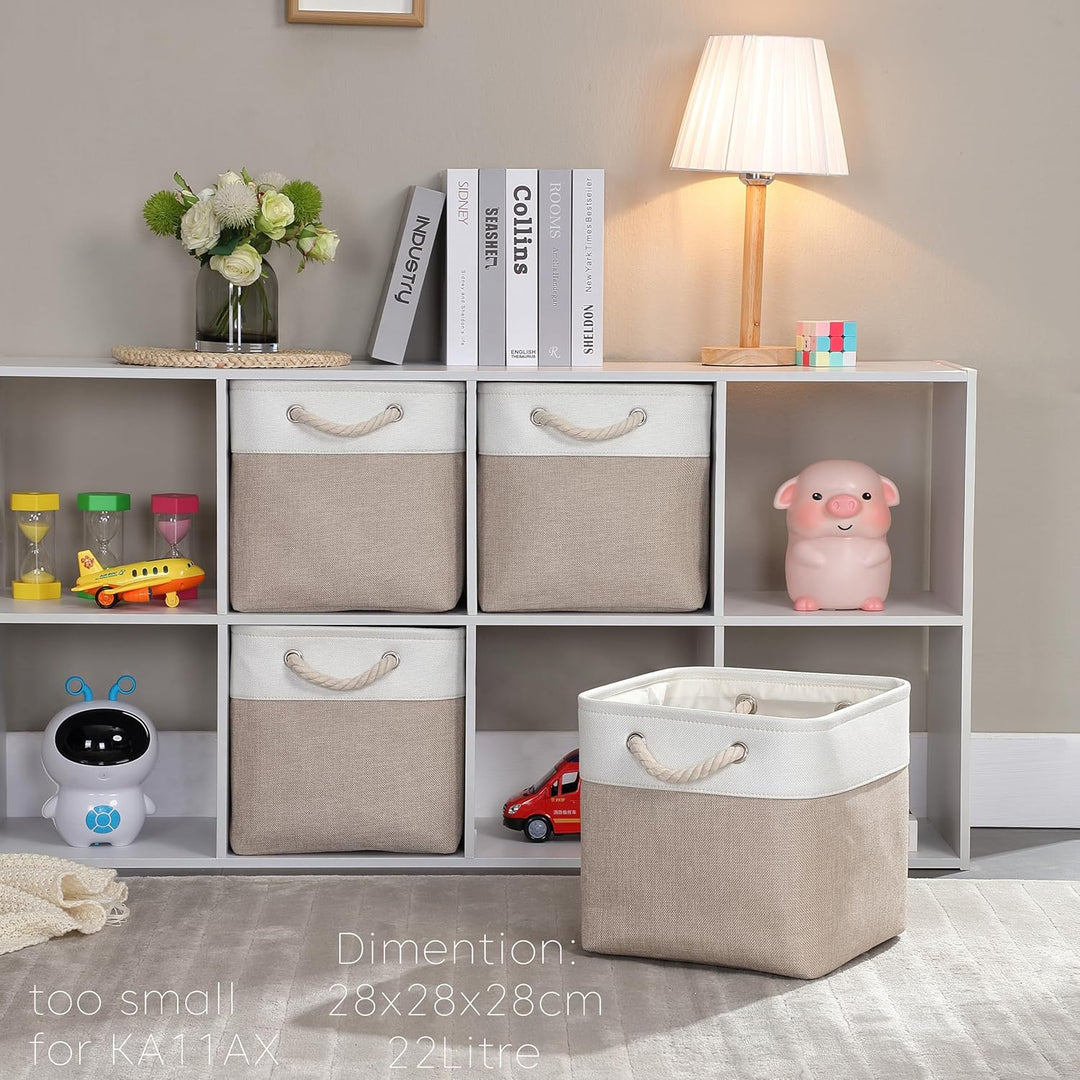 Mangata Stoff Aufbewahrungsbox 28x28x28 cm Faltbar Helles Khaki Weiss 3er Set Helles Khaki Weiss 28c