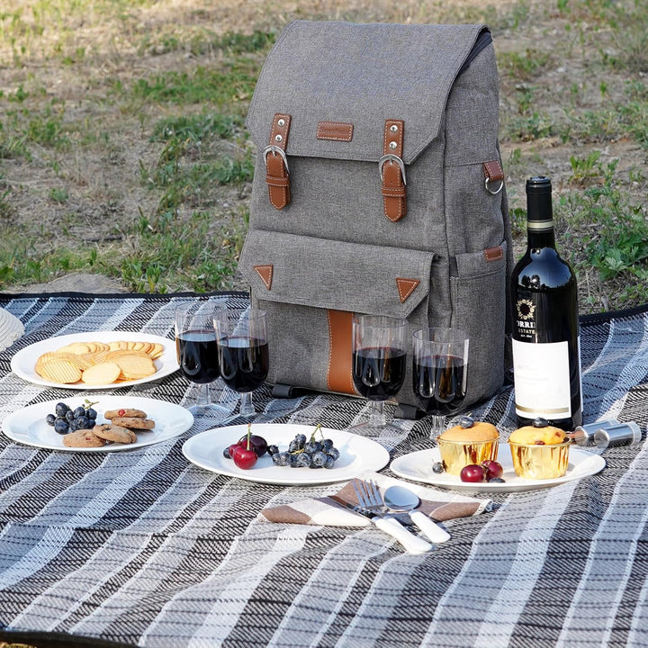 HappyPicnic Insulated Picknickrucksack für 4 Personen mit komplettem Geschirrset, geräumigem Kühlfac