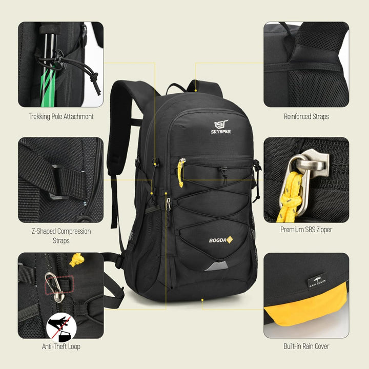SKYSPER Wanderrucksack 25L, Klein Rucksack mit Rückenbelüftung aus atmungsaktivem 3D Air Mesh Tagesr