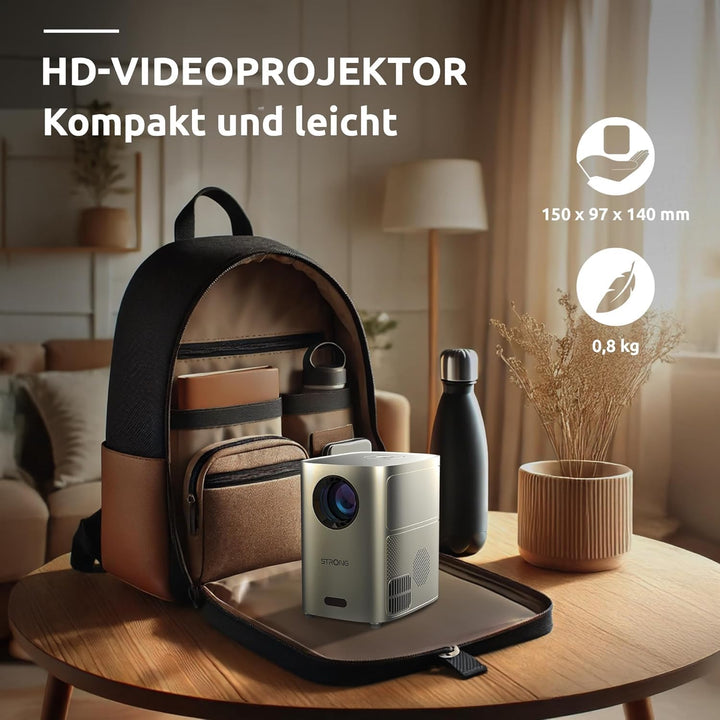 STRONG - Q1 Mini Projektor - Taschenbeamer - 35-120 Zoll - WLAN & Bluetooth - mit Stereo-Lautspreche