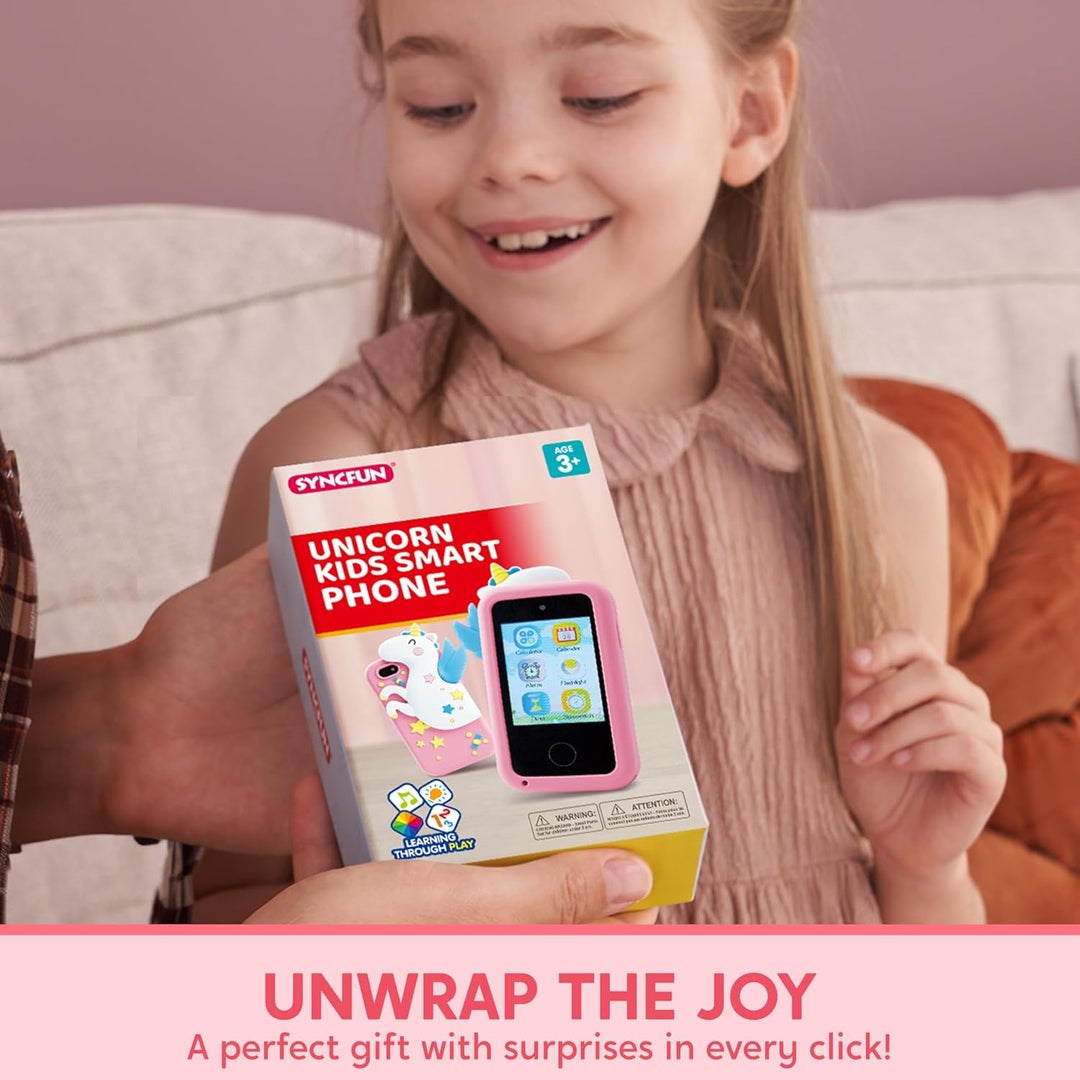 SYNCFUN Kinder Handy Smartphone,Kinder Kamera Spielzeug mit Dual-Kamera,Spiel,Musik Player 8GB Karte