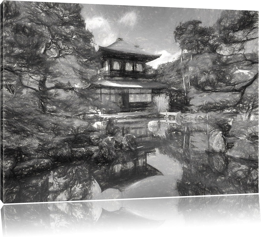 Pixxprint Ginkaku-ji-Tempel in Kyoto Kunst als Leinwandbild/Grösse: 100x70 cm/Wandbild/Kunstdruck/fe