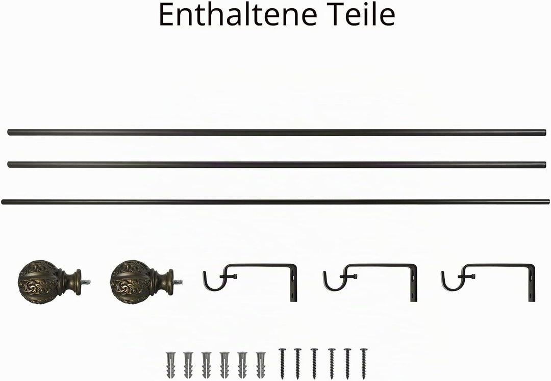 Decopolitan Blattkugel Gardinenstangen-Set, 1,6 cm, Metall, Vintage Bronze, 48 to 86 Inches Bronzen