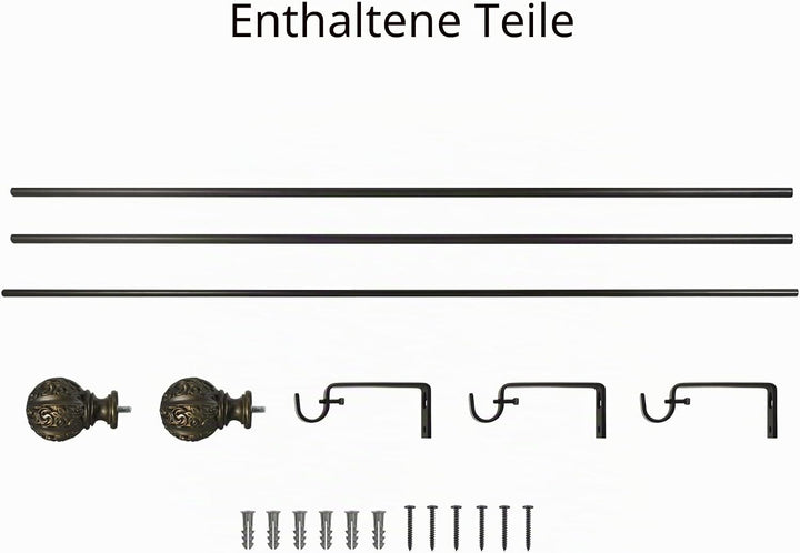 Decopolitan Blattkugel Gardinenstangen-Set, 1,6 cm, Metall, Vintage Bronze, 48 to 86 Inches Bronzen