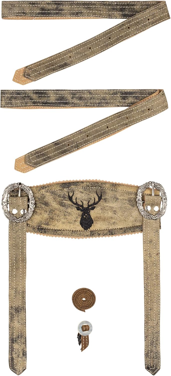 PAULGOS Herren Trachten Lederhose HK5-ANTIK + Träger, Echtes Leder, Gr. 44-60, Krokodilgrün