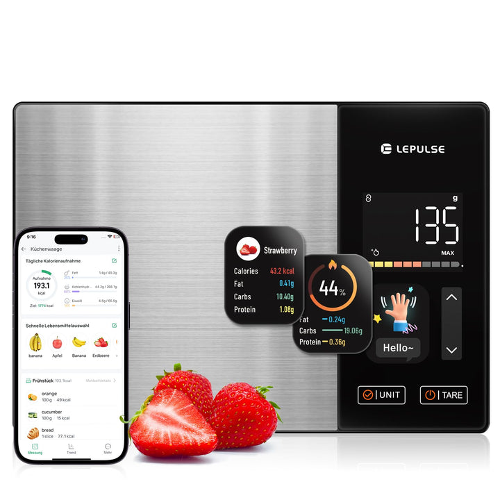 Küchenwaage Digitale mit Nährwertberechnung, smart vita ernährungswaage | Lebensmittelwaage mit 24 N