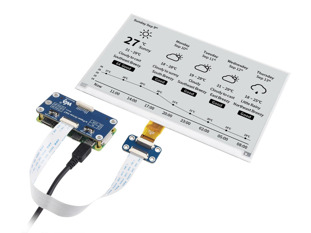 Waveshare 7.5inch E-Paper HAT Display Module, 800×480 Resolution, Supports Black/White 2 Colors, Com