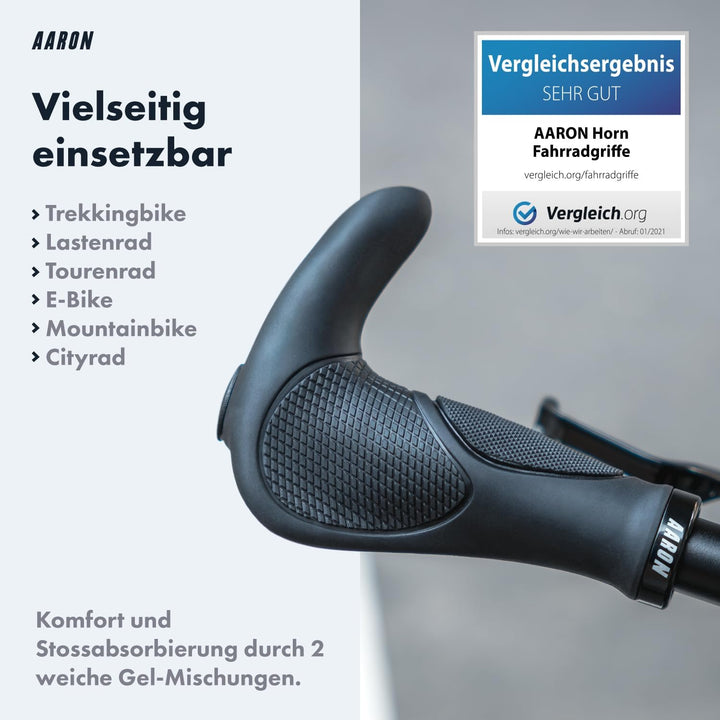 AARON Horn Lenker Griffe mit Gel Dämpfung, ergonomische Lenkerhörner aus rutschfestem Gummi, Fahrrad