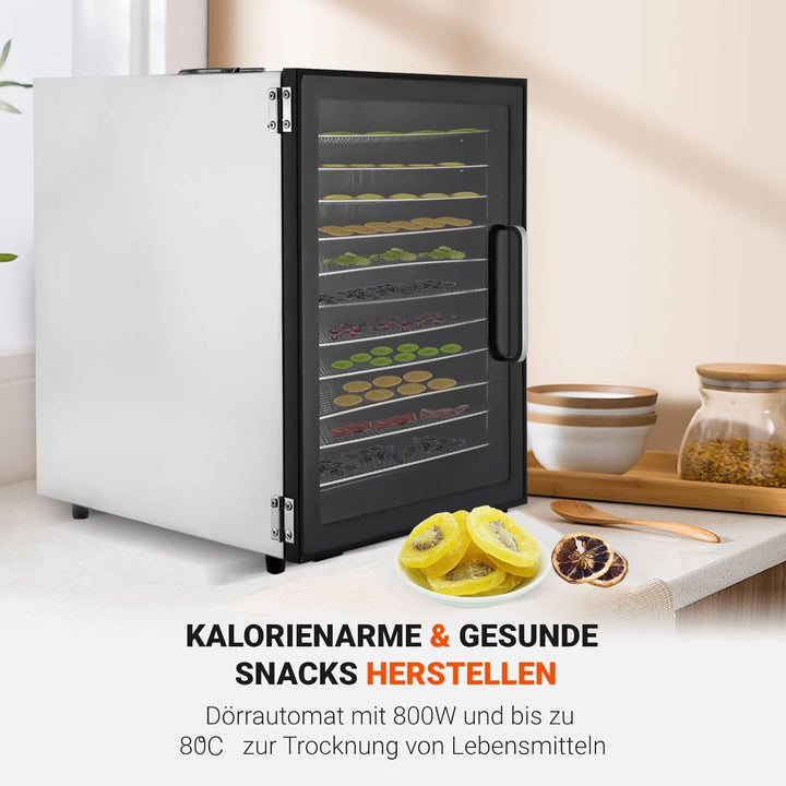 Dörrautomat Edelstahl mit 12 Edelstahlgitter, 800W Dehydrator Food mit 30-80℃ Temperaturregelung & 2