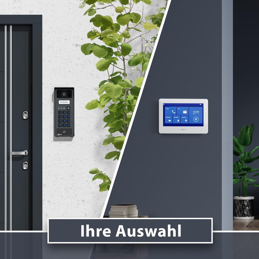 GOLIATH Basic 2-Draht Bus Video-Türsprechanlage, Full-HD, App-Steuerung, 7" Monitor in Weiss, RFID &