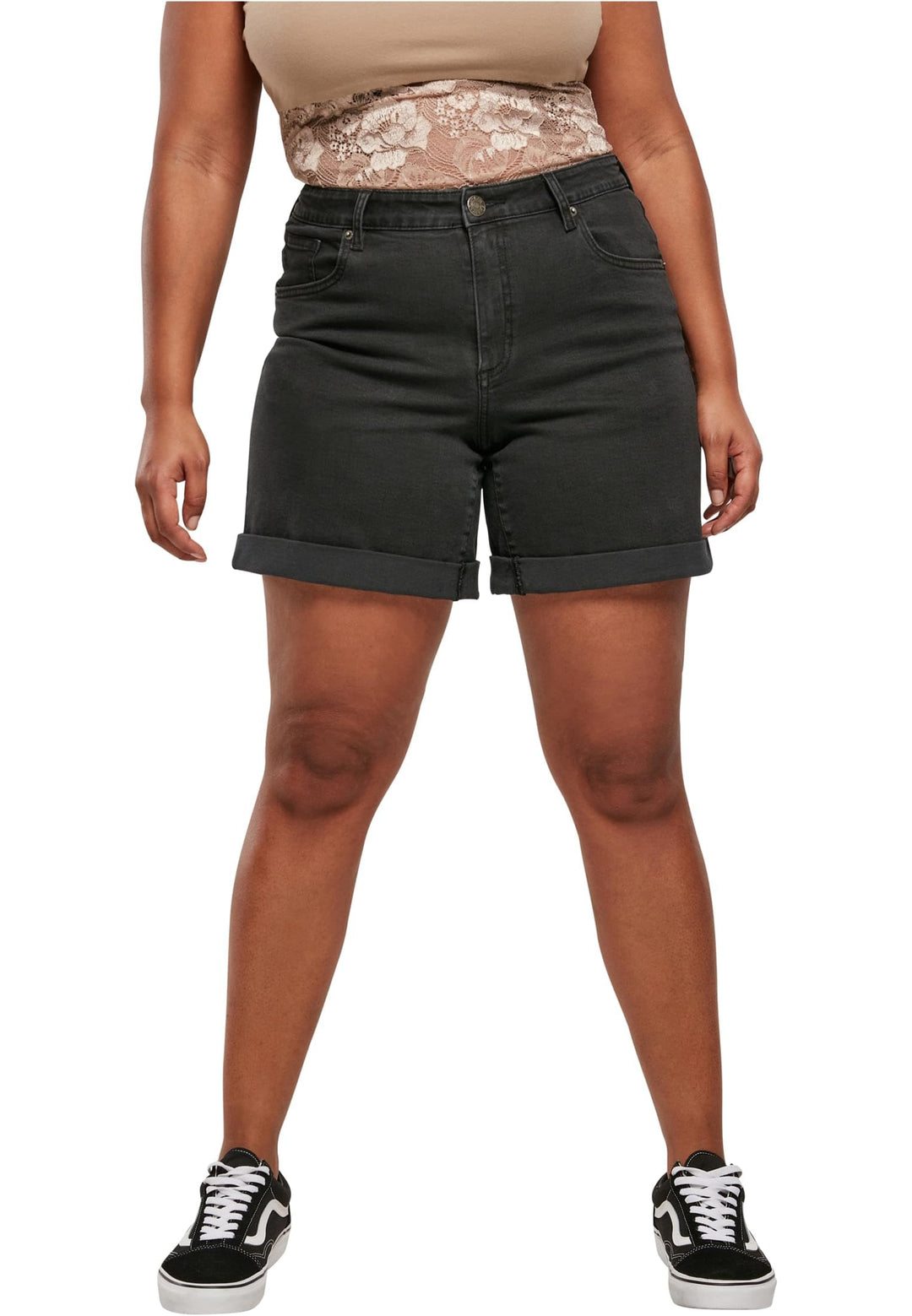 Urban Classics Damen Ladies Organic Stretch Denim 5 Pocket Shorts Jeans-Shorts 26 Black Washed, 26 B