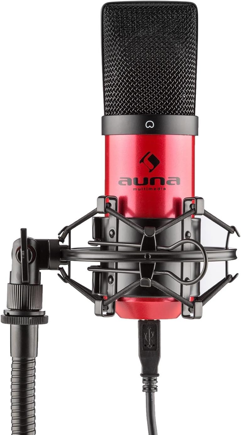 auna MIC-900RD - Mikrofonset V3, Kondensatormikrofon + Mikrofonarm, USB-Mikrofon, rot, Nierencharakt