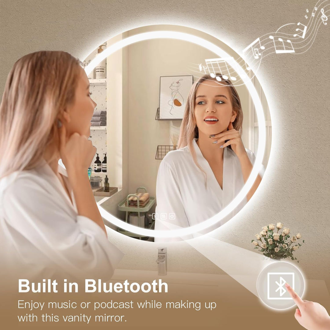 Badspiegel Mit Beleuchtung Rund 70cm, Badezimmerspiegel Mit Beleuchtung Bluetooth Spiegel, Antibesch