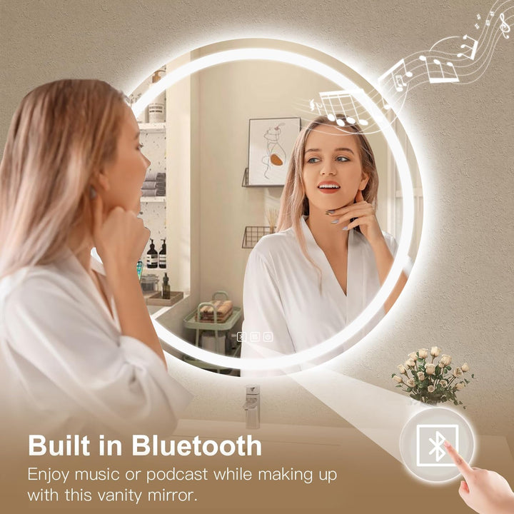 Badspiegel Mit Beleuchtung Rund 70cm, Badezimmerspiegel Mit Beleuchtung Bluetooth Spiegel, Antibesch