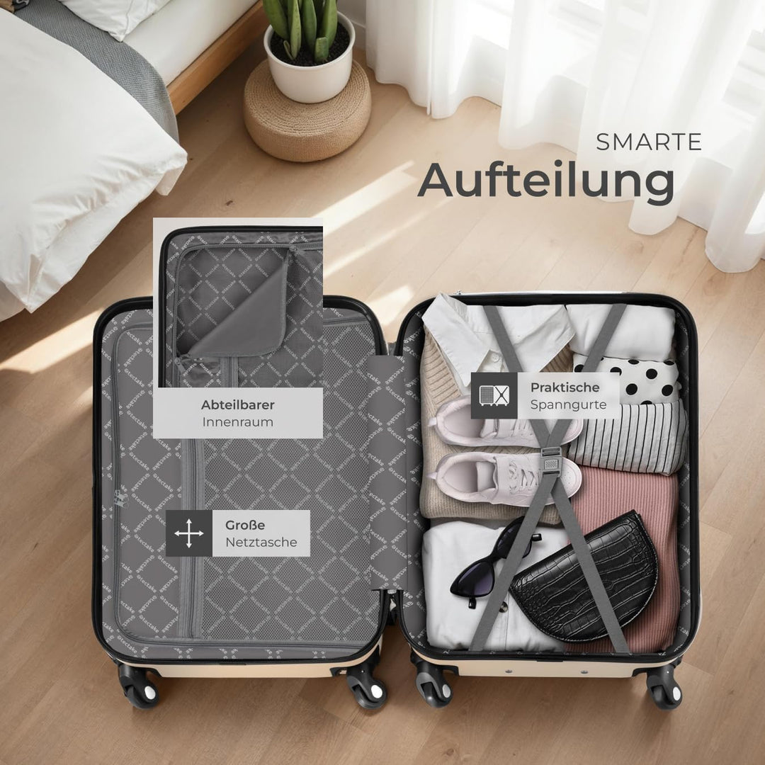 tectake 800763 Kofferset 4-TLG, robuste Hartschalenkoffer, abnehmbare Rollen 360°, ineinander stapel