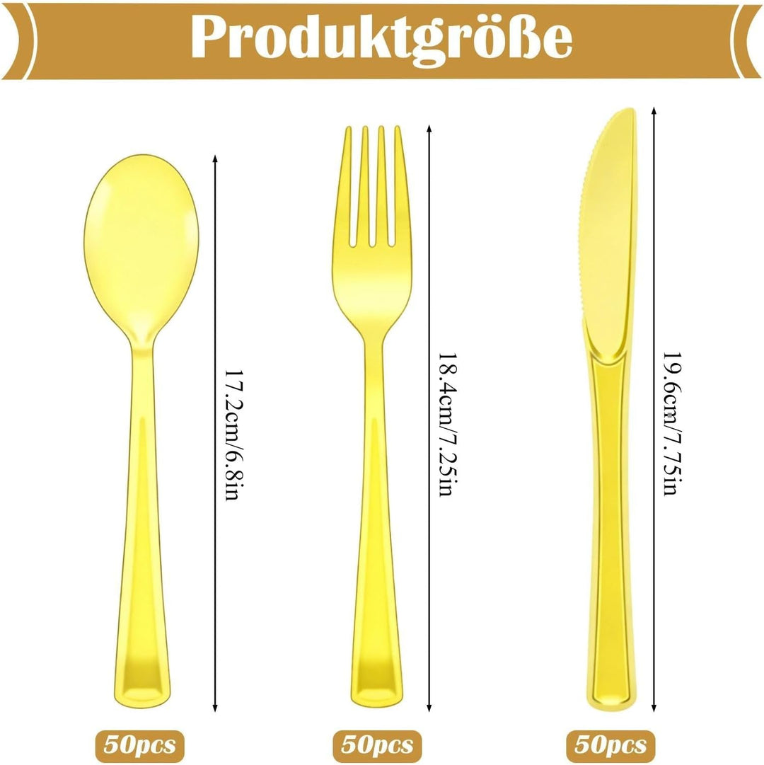 150 Stück Wiederverwendbares Besteck Set, Halbttransparentes Gelbes Party Besteck mit Gabeln Messer