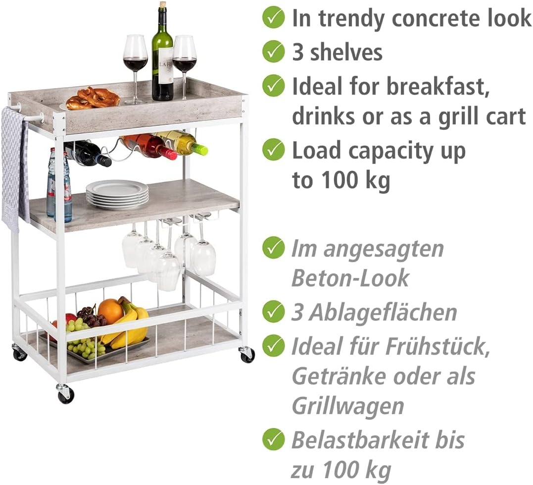 WENKO Küchenwagen Mod. Rustico servierwagen mit 3 Etagen und 4 Rollen weinglashalter lackiertes Meta