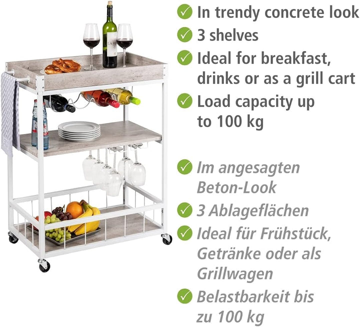 WENKO Küchenwagen Mod. Rustico servierwagen mit 3 Etagen und 4 Rollen weinglashalter lackiertes Meta