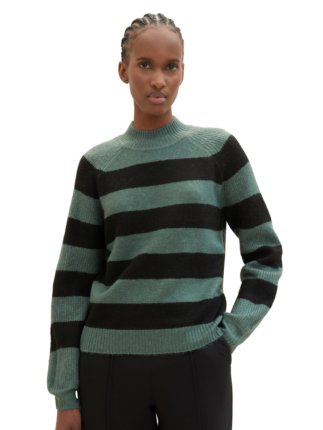 TOM TAILOR Denim Damen Pullover L 34223 - Green Black Stripe, L 34223 - Green Black Stripe